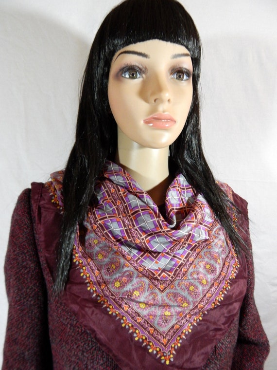 1960's Burgandy Paisely SILK SCARF by ECHO