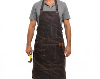Retro Crazy Horse Leather Apron, Handymen Workwear, Personalized Gift
