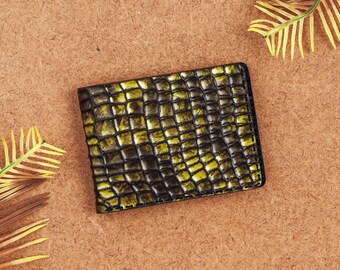 Portefeuille à deux volets en cuir dragon doré – véritable portefeuille mince fait main pour homme, cadeau de luxe en cuir gaufré dragon pour lui, cadeau de Noël unique