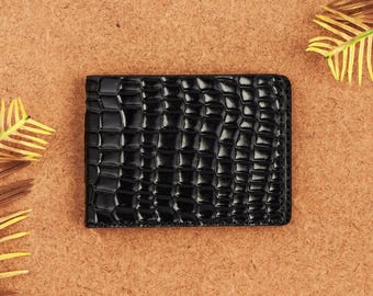 Portefeuille à deux volets en cuir fait main Dragon Onyx - Véritable portefeuille mince pour homme, cadeau de luxe en cuir fait main pour lui, cadeau de Noël élégant