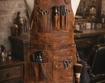 Handmade Vintage Leather Work Apron – Personalized Barber Hair Stylist Apron, Valentine’s Day Gift for Him, Custom Leather Gift for stylist