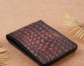Coffee Dragon Embossed Leather Wallet – Handmade Men’s Slim Bifold, Genuine Leather Wallet Gift for Him, Dragon Leather Valentine's Gift
