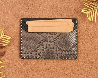 Handmade Snake Skin Leather Card Holder - Slim Minimalist Wallet