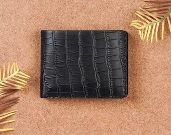 Handmade Matte Croc Embossed Leather Wallet – Slim Bifold Wallet for Men, Croc Print Leather Wallet Birthday Gift for Him, Fathers day gift