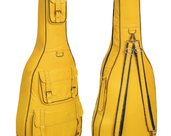 Handmade Black and Yellow Leather Guitar Case, Custom Guitar Gig Bag, Acoustic & Electric Guitar Bag, Guitar bag Valentines Day Gift for bf