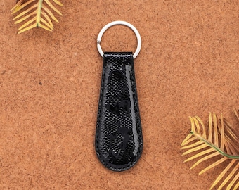 Handmade Black Genuine Leather Python Embossed Keyring – Luxury Keychain Gift for Him & Her, Valentines Day Keyring Gift for him her