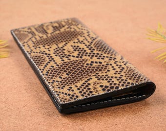Handmade Gold Python Snakeskin Textured Leather Long Wallet – Women’s Clutch Wallet, Luxury Exotic Leather Wallet, Christmas Gift for Her