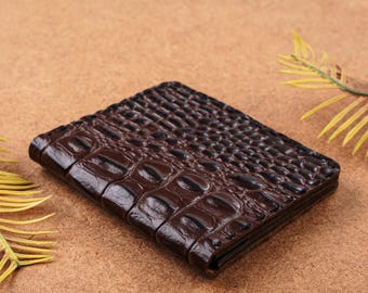 Whiskey Brown Crocodile Leather Wallet – Slim Bifold Card Holder for Men & Women, Minimalist Genuine Leather Wallet, Luxury Gift for Him
