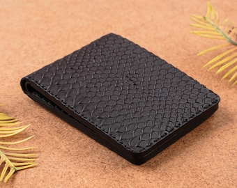 Handmade Black Mermaid Leather Wallet – Unisex Slim Bifold Wallet for men & women, Unique Fish Print Leather Wallet for her, Gift for Mother