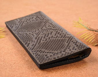 Handmade Snakeskin Textured Leather Long Wallet – Men’s Clutch wallet, Women luxury leather long wallet, leather Gift for him, Gift for mom