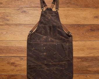 Handmade Vintage Leather Barber Apron – Personalized Valentine’s Day Gift for Him, Custom Cowhide Work Apron