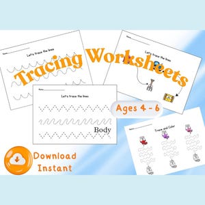 Tracing Worksheets for Toddlers, Preschoolers, Line Tracing Practice (Digital Download)