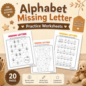 Alphabet Missing Letter Worksheets | Uppercase - Lowercase Letter Practice | Activities for Preschool & Kindergarten | Printable PDF
