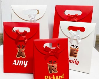 Christmas Small Gift Bags, Personalized Christmas Party Favor Bag, Initial Name Gift Bags For Family, Holiday Party Favor, Xmas Eve Gift Bag