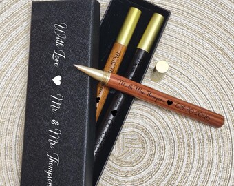 Wedding Party Signature Pen, Personalized Engraved Wood Pen Favor, Groom and Bride Gift Set, Mr & Mrs Pens For Guests