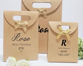 Merry Christmas Gift Bags, Custom Name Gift Bags, Holiday Santa Gift Bags, Favor Bags, Personalized Wedding Gift Bag, Christmas Eve Gift Bag