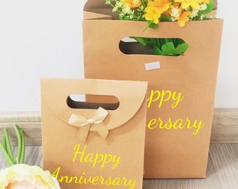 Alles Gute zum Jubiläum Geschenk Papier Tasche, Kraftpapier Geschenk Tasche, Hochzeit Party Favor Tasche, Luxus Ribbon Tie Bag, Geschenk für ihn, für sie