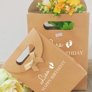 Sacs kraft pour baby shower, Moyen et petit sac cadeau en papier kraft, Sac cadeau avec prénom personnalisé, Sac cadeau pour garçons et filles, Sacs pour baby shower