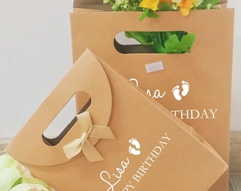 Sacs kraft pour baby shower, Moyen et petit sac cadeau en papier kraft, Sac cadeau avec prénom personnalisé, Sac cadeau pour garçons et filles, Sacs pour baby shower
