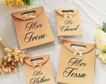Personalized Names Paper Bag, Medium, Small, Eco Friendly Kraft Paper Gift Bag,  Wedding Party Favor Bag, Ribbon Tie Bag, Bridal Shower