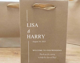 Personalized Wedding Welcome Bags with Soft Cloth Handle - Elegant Favor Bags, Kraft Paper Bags
