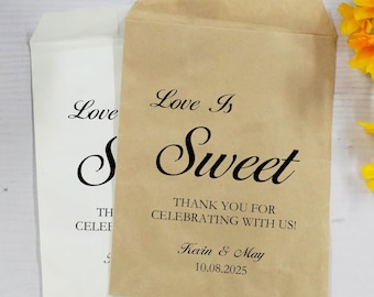 Love Is Sweet Cookie Bag, Personalized Name Favor Bag, Wedding Treat Bags, Donut Bags, Thank you Favor Bag, Wedding Sweet Bags, For Guest