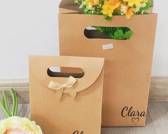 Sac cadeau de demoiselle d'honneur, moyen et petit sac cadeau en papier kraft, sac cadeau demoiselle d'honneur, mariage, pochette cadeau personnalisée, pochette coeur