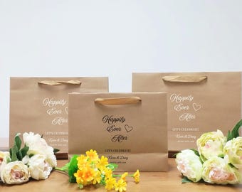Happily Ever Wedding Favor Bags, Personalized Name Welcome Paper Bags, Rustic Reception For Guests
