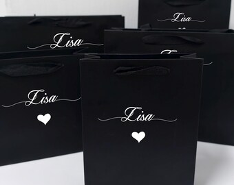 Bolsa de regalo con nombre personalizado, bolsas negras para regalos de despedida de soltera, bolsa de regalo de cumpleaños para invitados