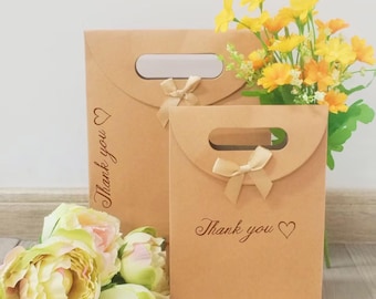 Thank You Gift Bag, Wedding Gift Bags, Custom Words Gift Bags, Bachelorette Party Gift Bag, Birthday, Hotel, Hen Party, Brown Ribbon Tie Bag