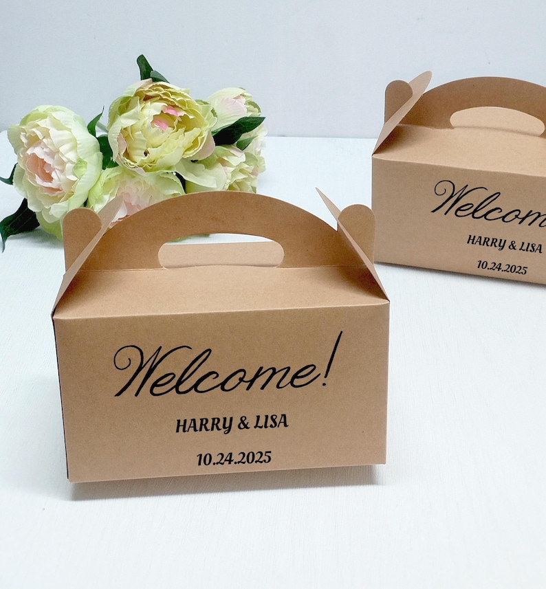Personalized Wedding Gable Box, Thank You Gift Boxes, Kraft Paper Hotel ...