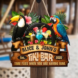 Personalized Tiki Bar Sign: Tropical Wood Decor