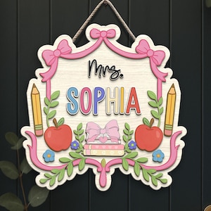 Gepersonaliseerde 3D deurhanger leraar, cadeaus voor leraar, deurbord leraar, decor klas, terug naar school cadeaus, cadeaus leraar waardering