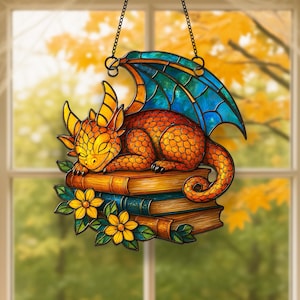 Book Dragon Suncatcher: Fantasy Acrylic Window Hanging