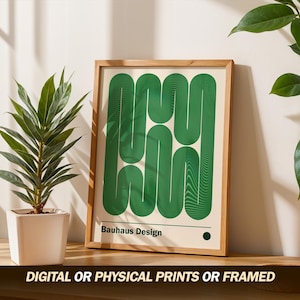 Bauhaus Design Poster, moderne abstrakte Wandkunst, geometrischer grüner Druck, minimalistisches Dekor, Retro inspirierte Kunst, einzigartiges Geschenk, mutige Ästhetik