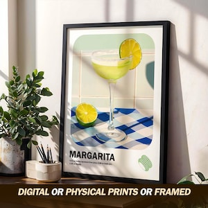 Margarita Poster, Retro Cocktail Art Print, Tequila Drink Wall Decor, Summer Kitchen Vibes, Lime Bar Artwork, Bold Recipe Design