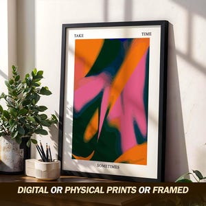 Póster abstracto audaz, arte mural retro, decoración psicodélica, impresión minimalista colorida, estilo psicodélico, arte moderno de los 70, estética relajante.