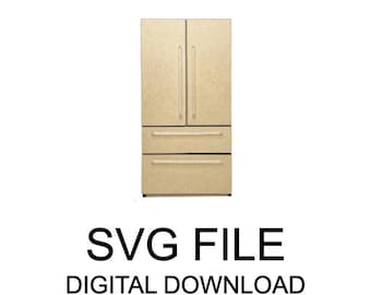 May include: A light beige refrigerator with two doors and two drawers. The refrigerator has long, vertical handles. The text "SVG FILE DIGITAL DOWNLOAD" is displayed below the refrigerator.