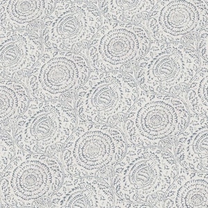 May include: A seamless pattern featuring a repeating design of stylized floral motifs in shades of blue on a white background.