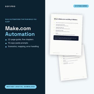 Make.com Automation Guide | 22 Page Playbook + 15 Copy Paste Prompts | 12 Ready Workflows, No Code | Instant Download PDF