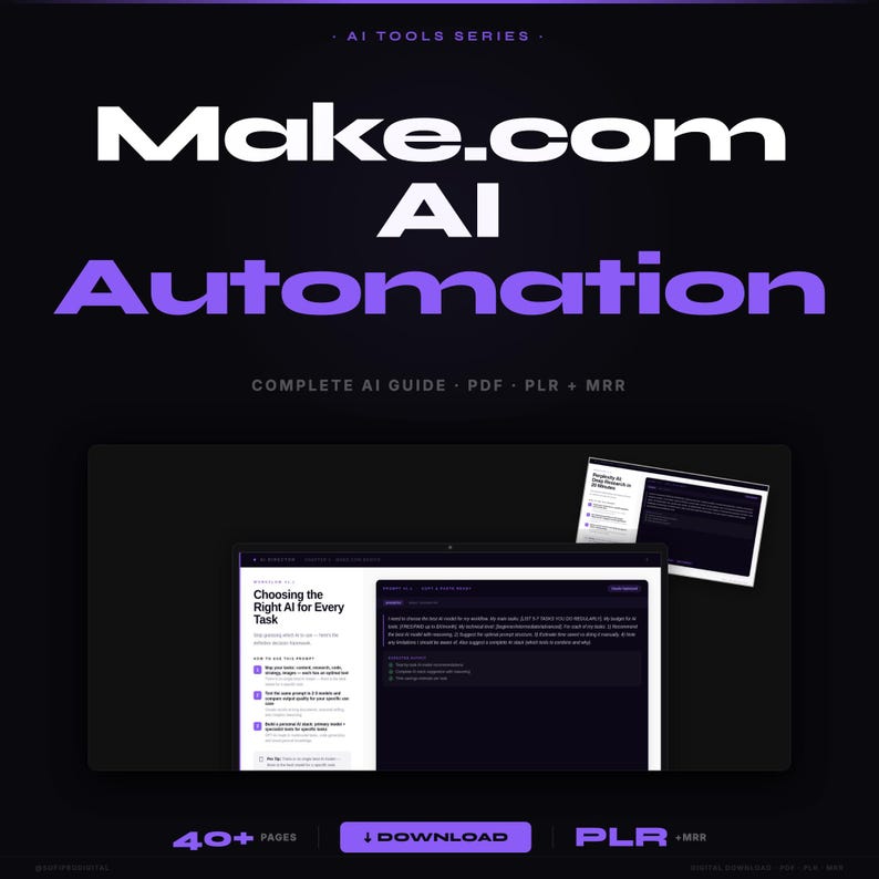 Make.com AI Automation | Digital Guide + Canva Template | Instant Download image 1
