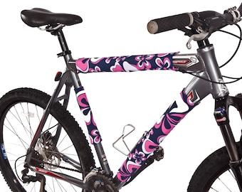 Pink Floral Bike Frame Wraps: Reflective, Reversible, Cycling Safety