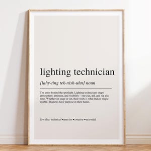 Lighting Technician Definition Print, Theatre Career Wall Art, Modern Typography Poster