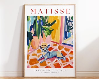 Chihuahua Fiesta Art Print: Dekoracja inspirowana stylem latynoskim Matisse'a