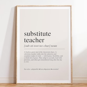Substitute Teacher Definition Print, Teacher Appreciation, Classroom Substitute Gift, Teacher Decor