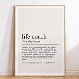 Life Coach Definition Druck: motivierende Bürodeko, Geschenk für Coaches