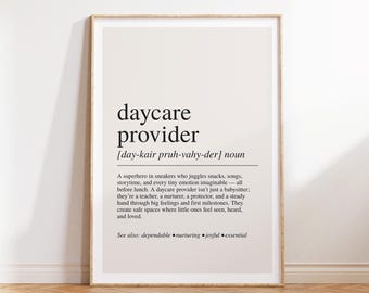 Daycare Provider Definition Print, Teacher Gift, Childcare Worker Gift, Daycare Decor