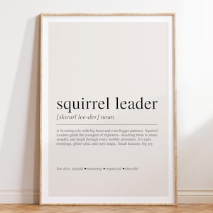Squirrel Leader Definition Print, Fun Hobby Wall Art, Modern Typography Poster