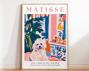 Matisse Inspired Bichon Frise Art Print: Italian Gelato Stand, Colorful Abstract Decor