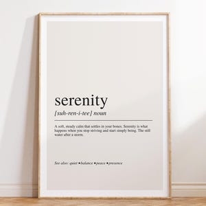 Serenity Definition Print, Minimal Typography Poster, Mindfulness Wall Art, Calm Home Decor